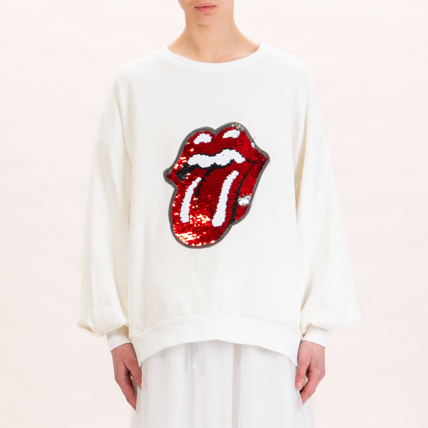 Tensione in-Felpa ROLLING STONES con paillettes - burro – White Mood