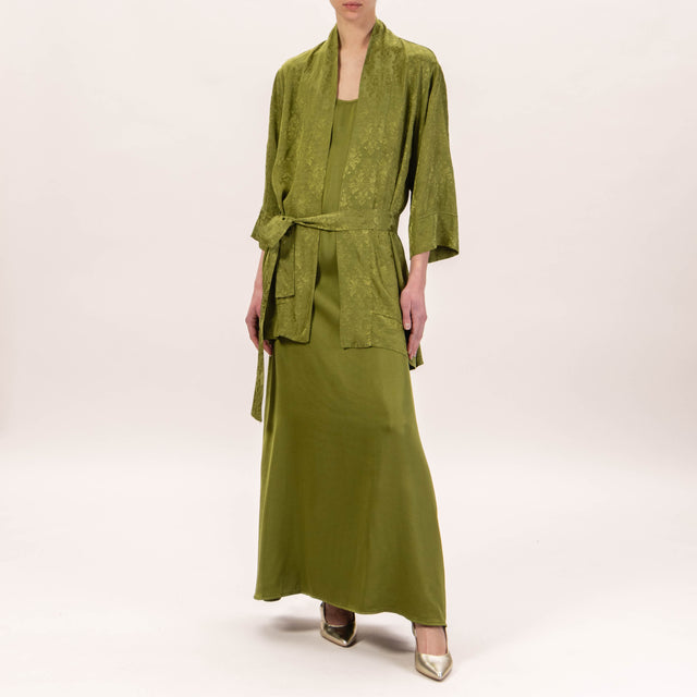 Zeroassoluto-Vestido de satén con tirantes ajustables - oliva