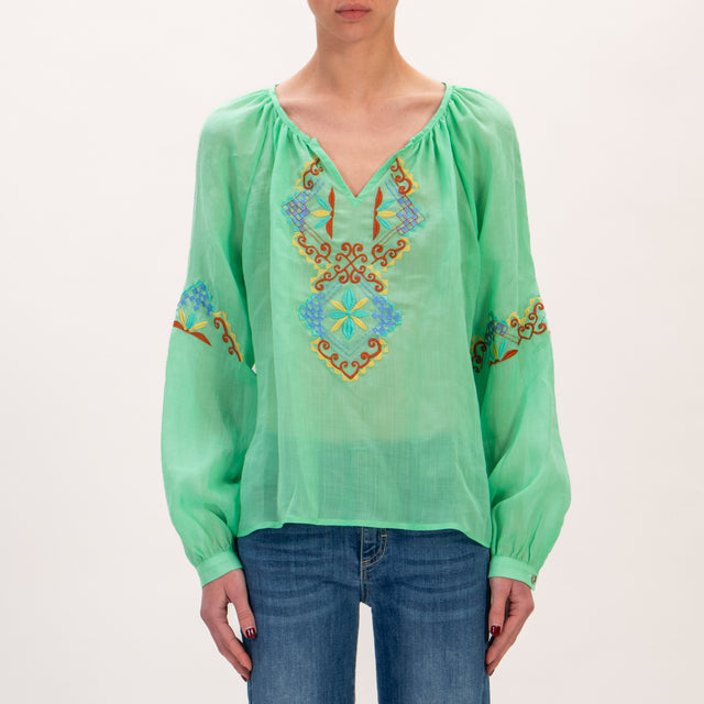 Wu'side-Camisa de muselina con bordado - verde