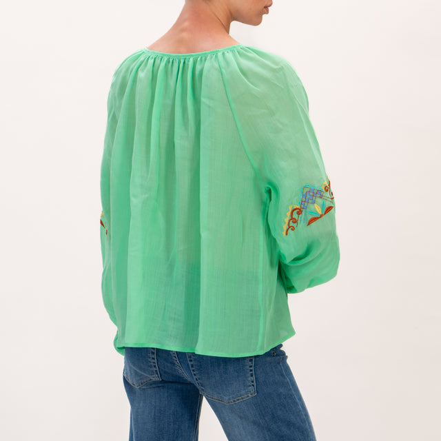 Wu'side-Camisa de muselina con bordado - verde
