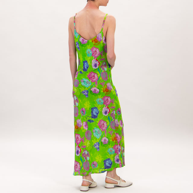 Wu'side-Vestido estampado de flores con tirantes ajustables - verde/ciclamen/púrpura