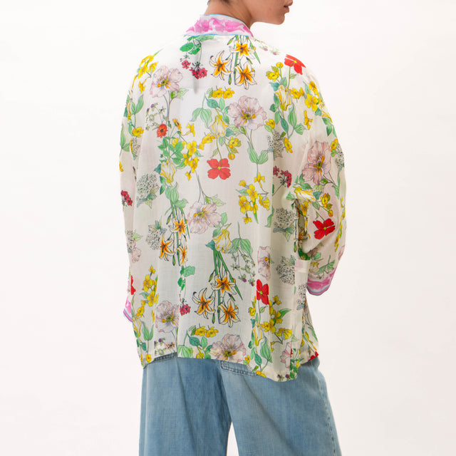 Wu'side-Kimono muselina estampado floral - mantequilla/rosa/verde