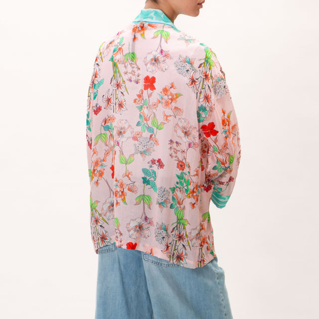 Wu'side-Kimono mussola fantasia floreale - cipria/acqua/verde