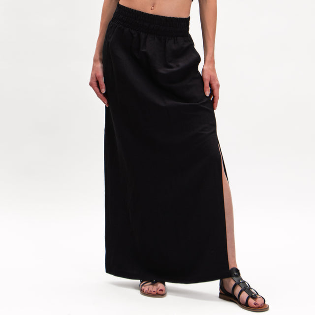 Tension in-Skirt mezcla de lino con aberturas laterales - negro