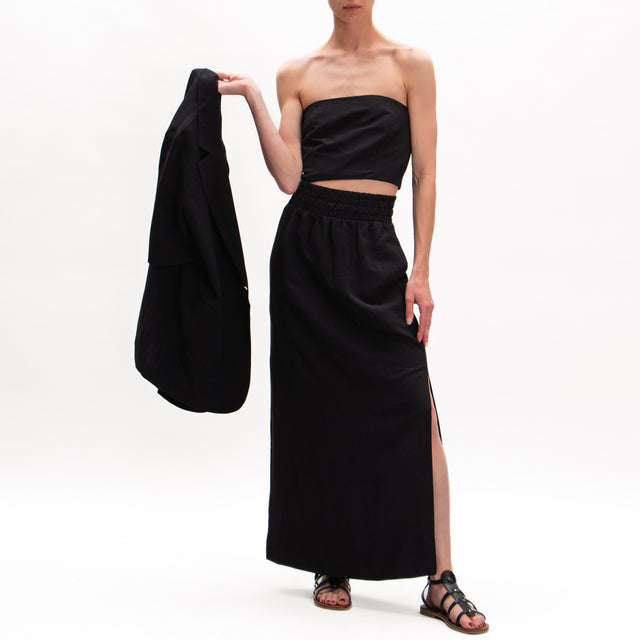 Tension in-Skirt mezcla de lino con aberturas laterales - negro