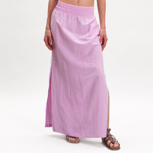 Tension in-Skirt mezcla de lino con aberturas laterales - rosa