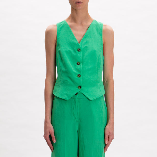 Tensione-Completo gilet+ pantalone misto lino - verde
