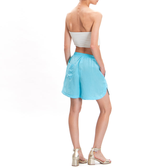 Tensione in-Shorts misto lino con coulisse - turchese