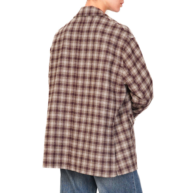 Tension in-Oversized Checked Jacket with Pins - Sand/Wine/Taupe