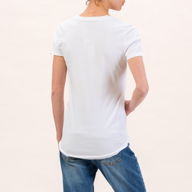 Zeroassoluto-Camiseta slimfit sin rematar y escote bajo - blanco