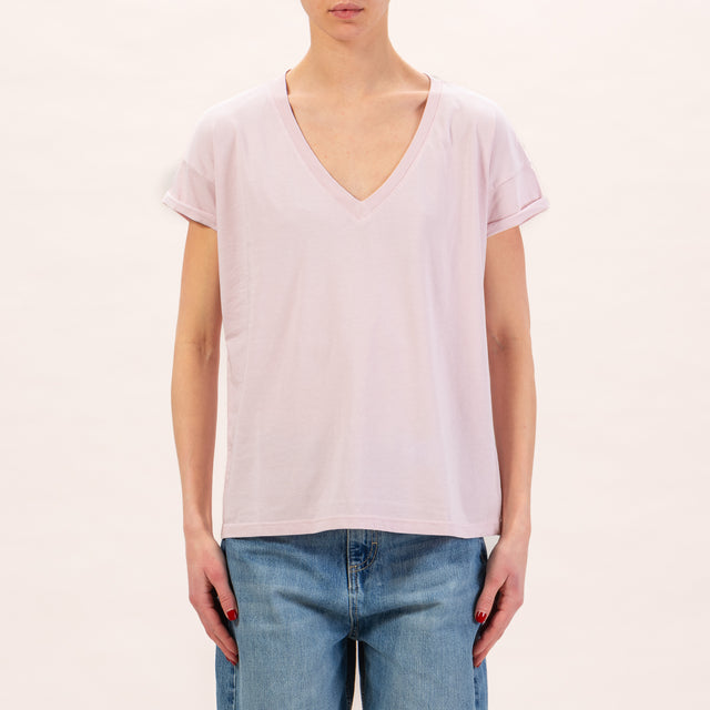 Zeroassoluto-Camiseta regular fit con cuello en V - rosa