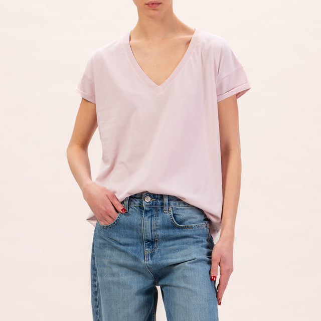 Zeroassoluto-Camiseta regular fit con cuello en V - rosa