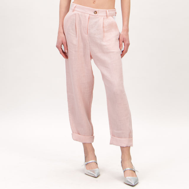 Pantalón Tension in-Linen con rayas laterales - rosa/blanco