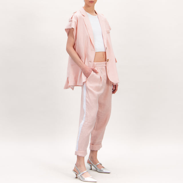 Pantalón Tension in-Linen con rayas laterales - rosa/blanco