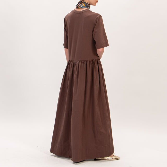 Kontatto-Vestido de doble tejido con pañuelo - chocolate/rojo/mostaza