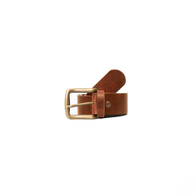 Zeroassoluto-Cinturón de piel con hebilla bronce - tabaco