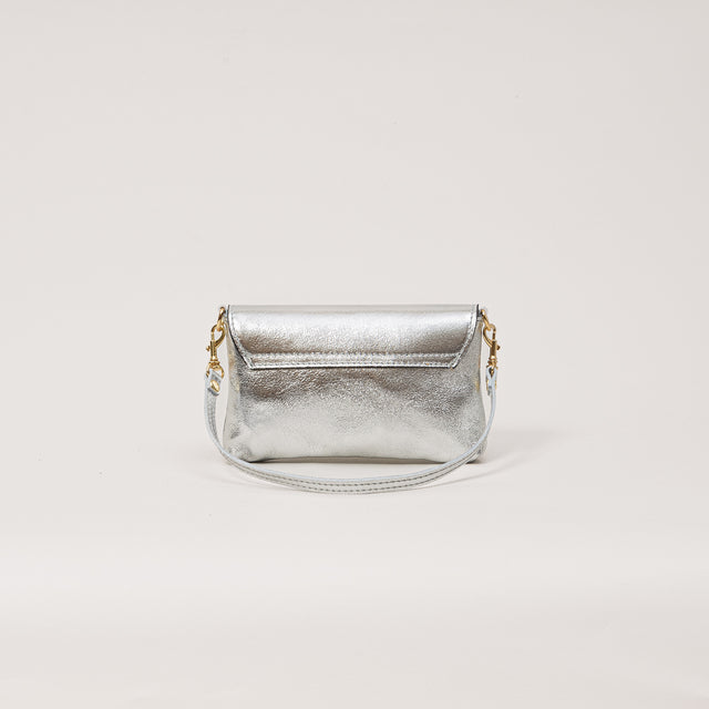 W by white mood-Bolso de mano laminado en piel auténtica - laminado plateado