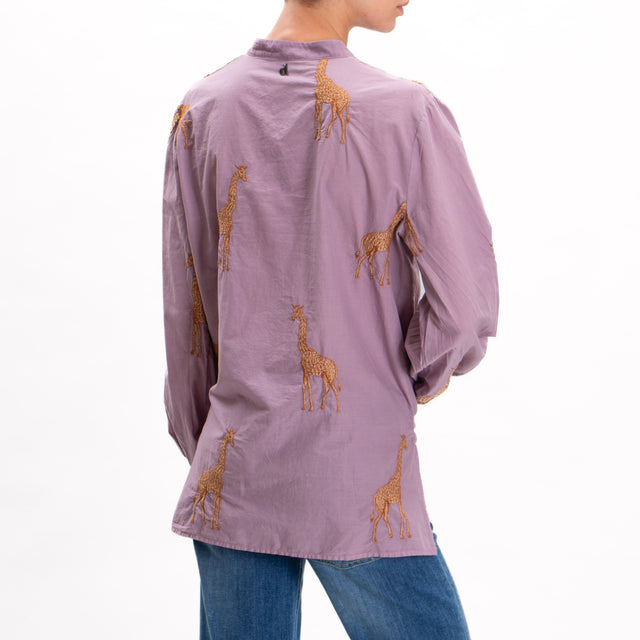 Camisa de muselina con bordado Dixie de jirafa - berenjena