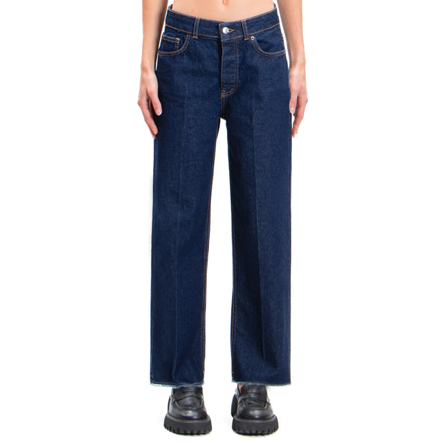 Tension in-Jeans crop raw cut - blue denim