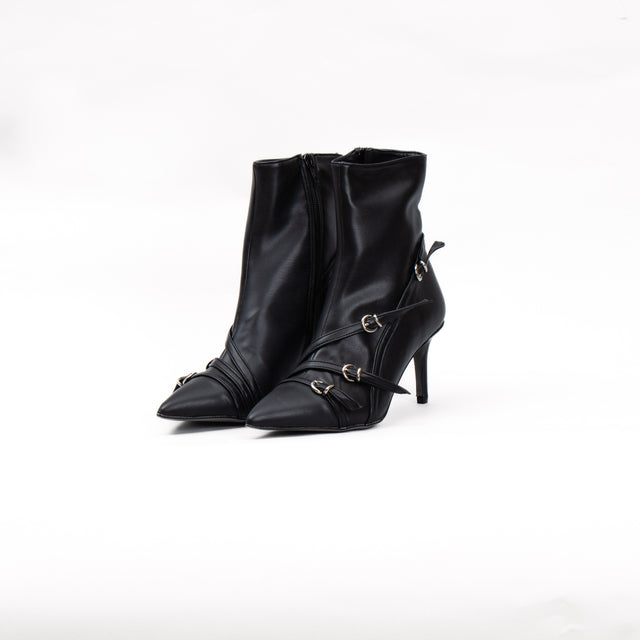 Divine follie-4 buckle heel ankle boot - black