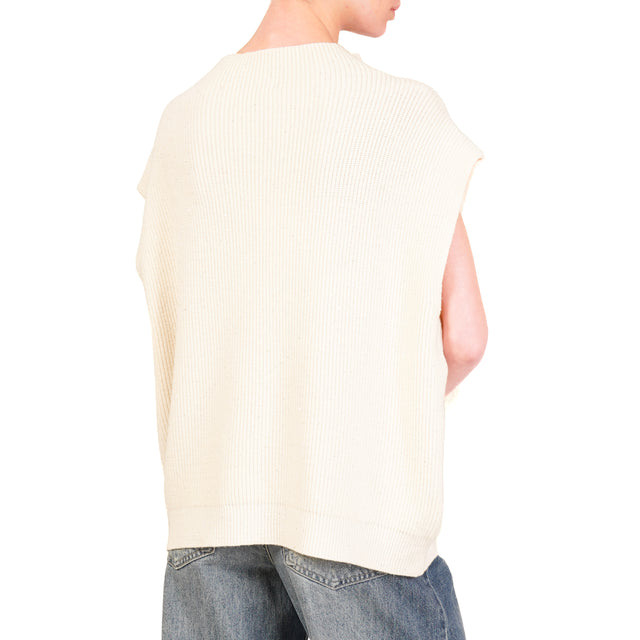 Haveone-Maglia over smanicata con micro paillettes - panna