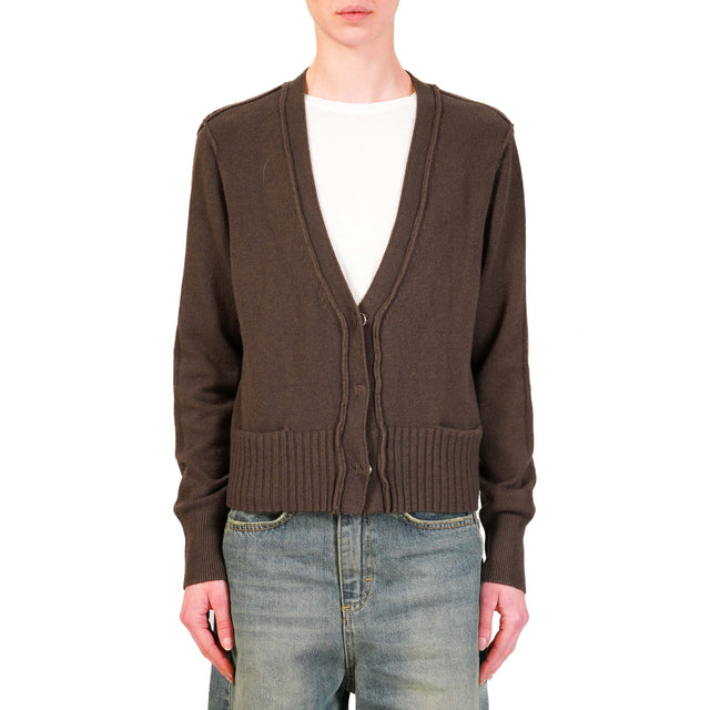 Haveone-Cardigan scollo v con tasche - moro