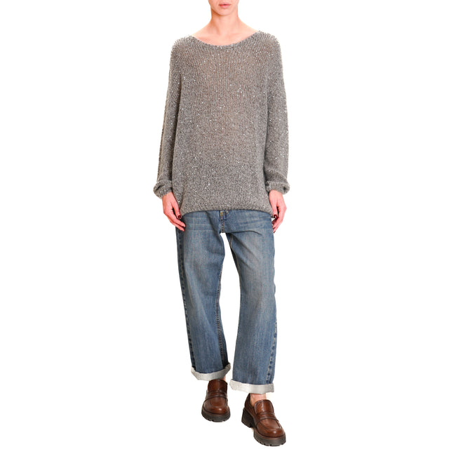 Tensione in-Maglia mohair over micro paillettes - grigio