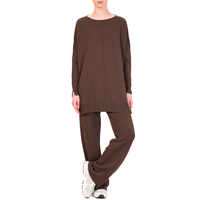 Vicolo-Completo maglia oversize + pantalone - moro