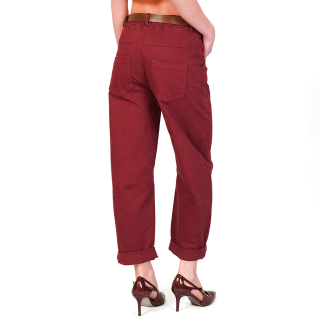 Tensione in-Pantalone elastico dietro con cintura - Bordeaux