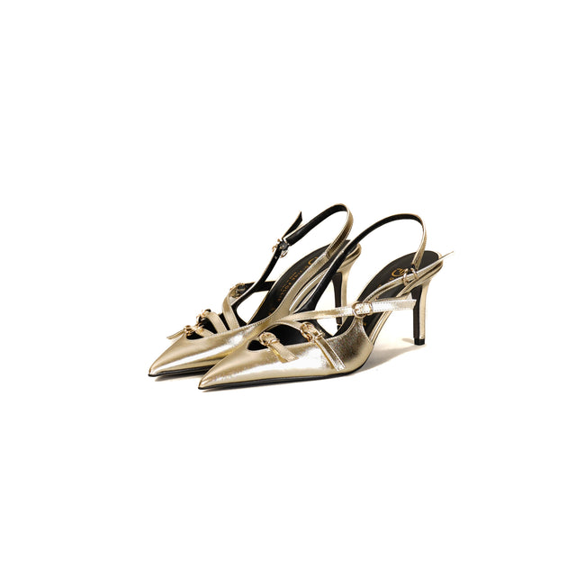 Divine Follie-Slingback laminata con tacco - platino