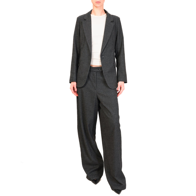 Zeroassoluto-Pantalone GENDER wide leg genderless - pied de poule nero/grigio