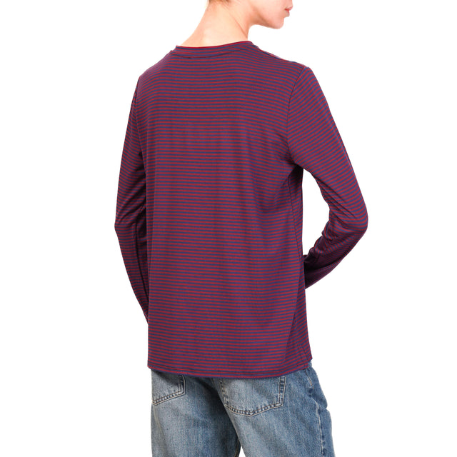 Zeroassoluto-T-shirt girocollo righe in jersey - vino/blu