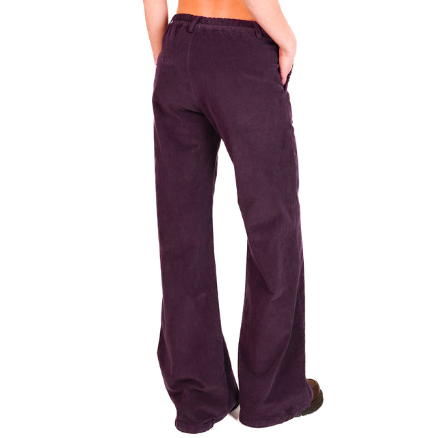 Zeroassoluto-Pantalone LILLY palazzo in velluto millerighe elasticizzato - burgundy