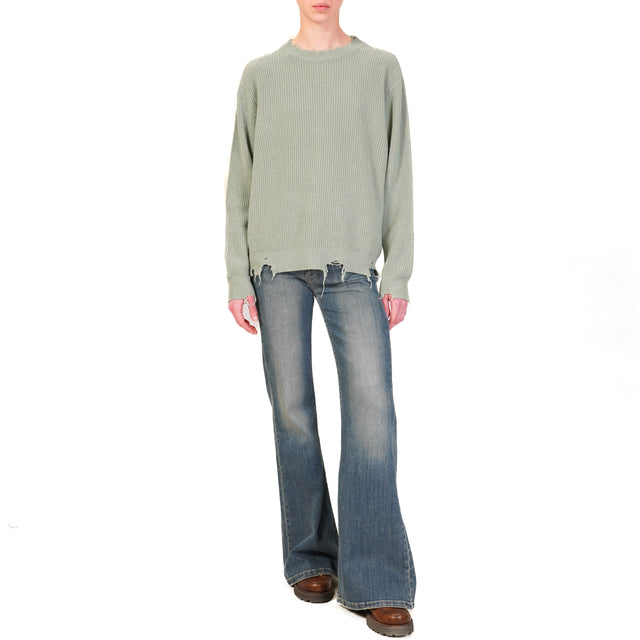 Vicolo-Maglia misto cashmere con rotture - salvia