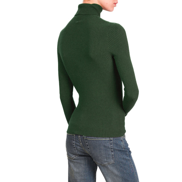 Tension in-Ribbed Knit High Neck - GREEN