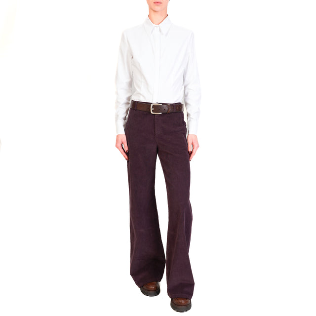 Zeroassoluto-Pantalone LILLY palazzo in velluto millerighe elasticizzato - burgundy