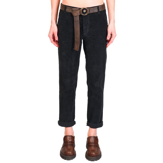 Zeroassoluto-LOIS chino trousers in stretch velvet - black