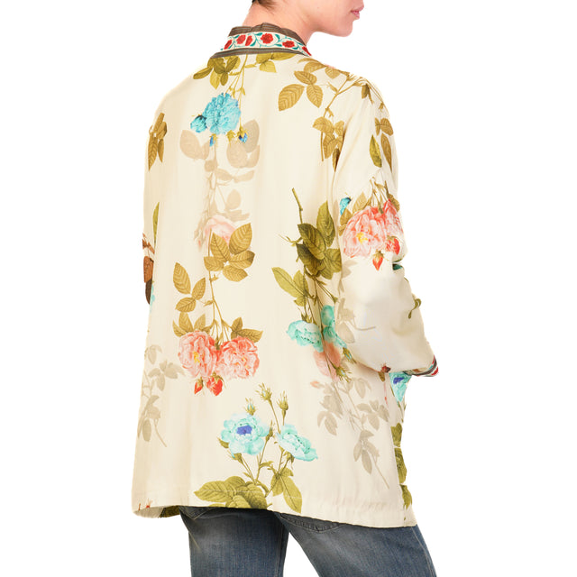 Wu'side-Kimono corto fantasia floreale - burro/peach/militare