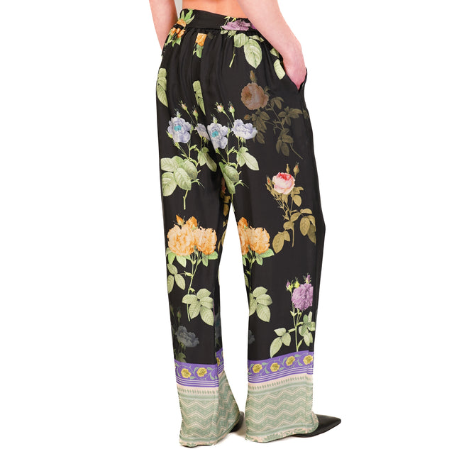 Wu'side-Pantalone fantasia elastico dietro - nero/viola/verde