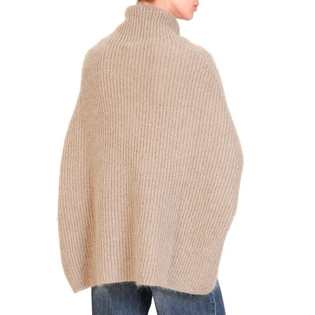 Kontatto-Maglia mohair scatola collo alto a coste - beige