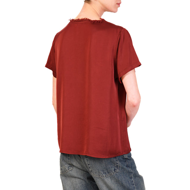 Kontatto-Blusa satin collo sfrangiato - ribes