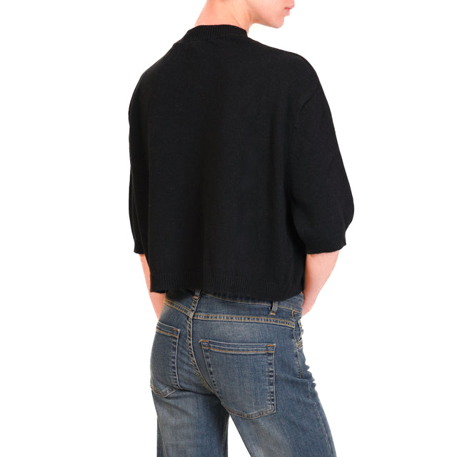 Vicolo-Maglia crop misto cashmere con applicazioni - nero