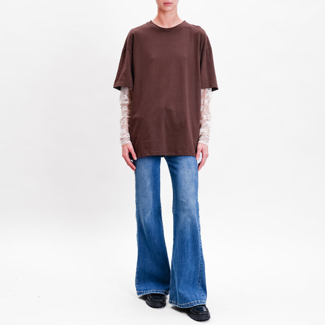 Vicolo-T-shirt over manica in pizzo - caffe'/sand