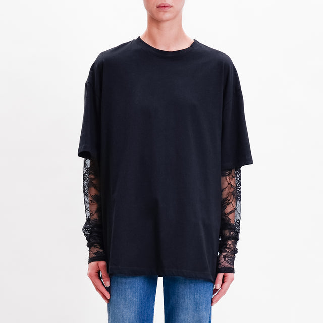 Vicolo-T-shirt over manica in pizzo - nero/nero