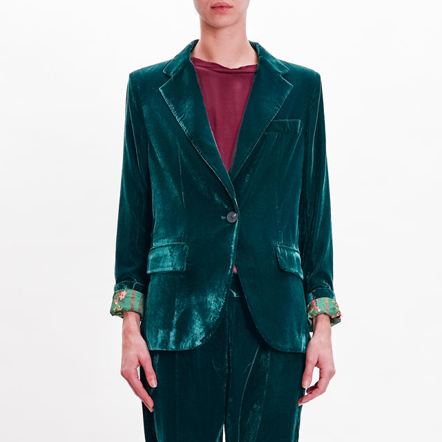 Wu'side-1 Button Velvet Jacket - GREEN