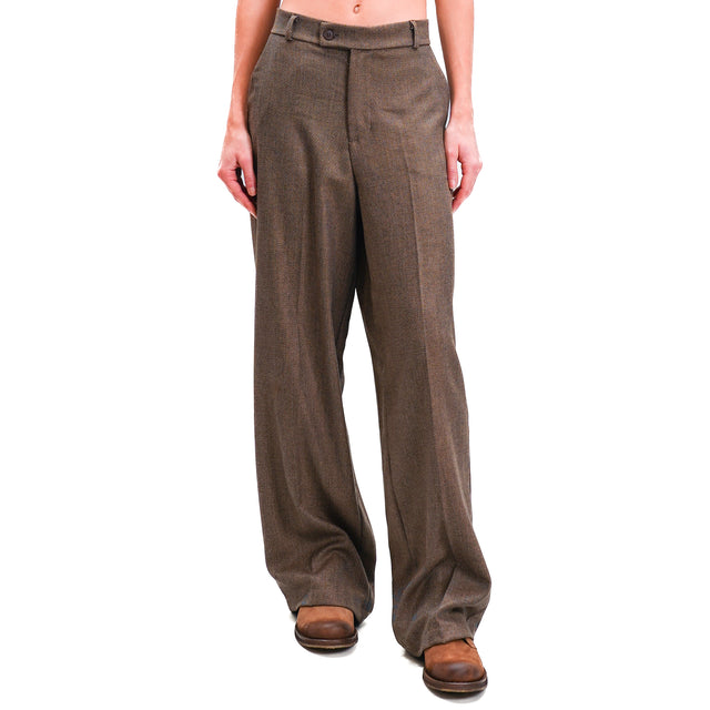 Zeroassoluto-Pantalone GENDER wide leg genderless - diagonal camel/dark brown