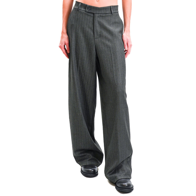 Zeroassoluto-Pantalone GENDER wide leg genderless - spinato grigio/nero