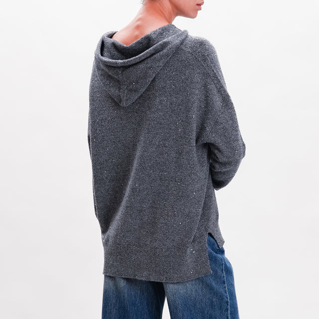 Haveone-Maglia cappuccio con micro paillettes - grigio