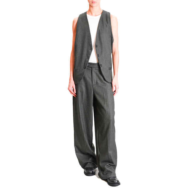 Zeroassoluto-Pantalone GENDER wide leg genderless - spinato grigio/nero