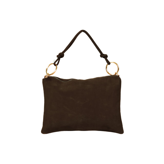 W by Whitemood-Suede Leather Shoulder Bag - Dark Brown